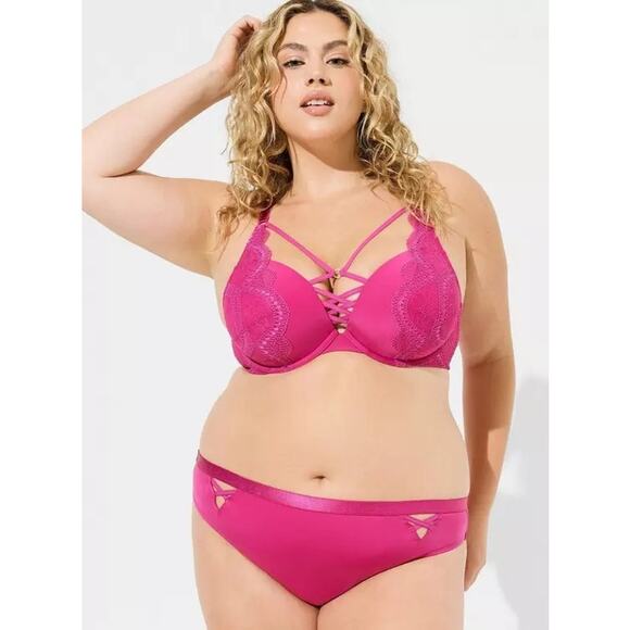 Torrid XO Plunge Push-Up Bra underwire bright pink sz 46B new with tags WL358 - Picture 2 of 8